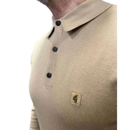 Buy Gabicci Vintage Francesco Long-Sleeved Knitted Polo - Sandstone | Long-Sleeved Polo Shirtss at Woven Durham
