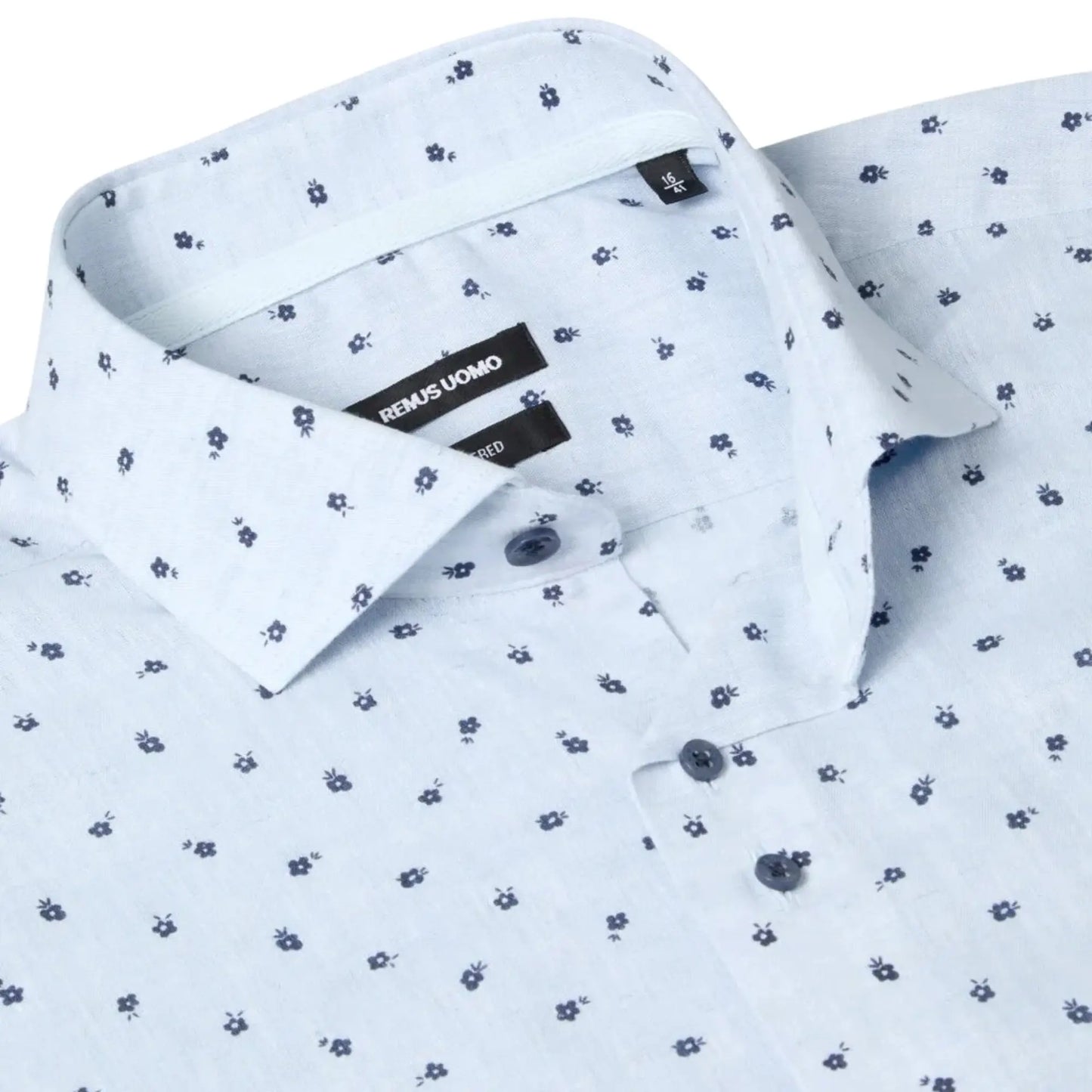Buy Remus Uomo Frank Floral Linen Long Sleeve Shirt - Sky | Long-Sleeved Shirtss at Woven Durham