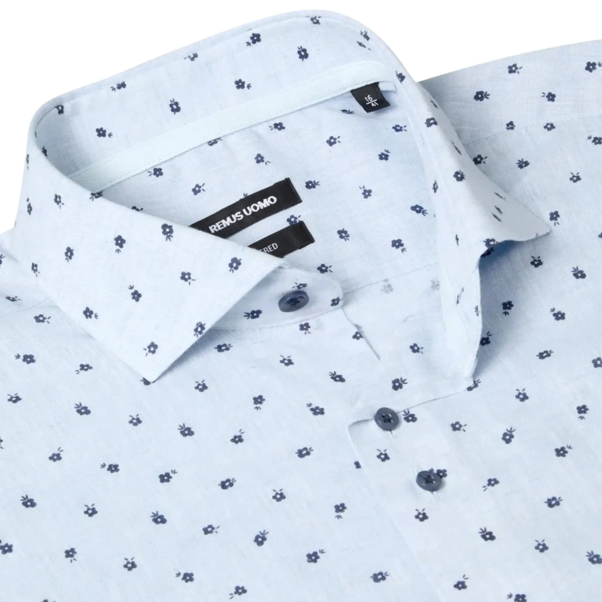 Buy Remus Uomo Frank Floral Linen Long Sleeve Shirt - Sky | Long-Sleeved Shirtss at Woven Durham