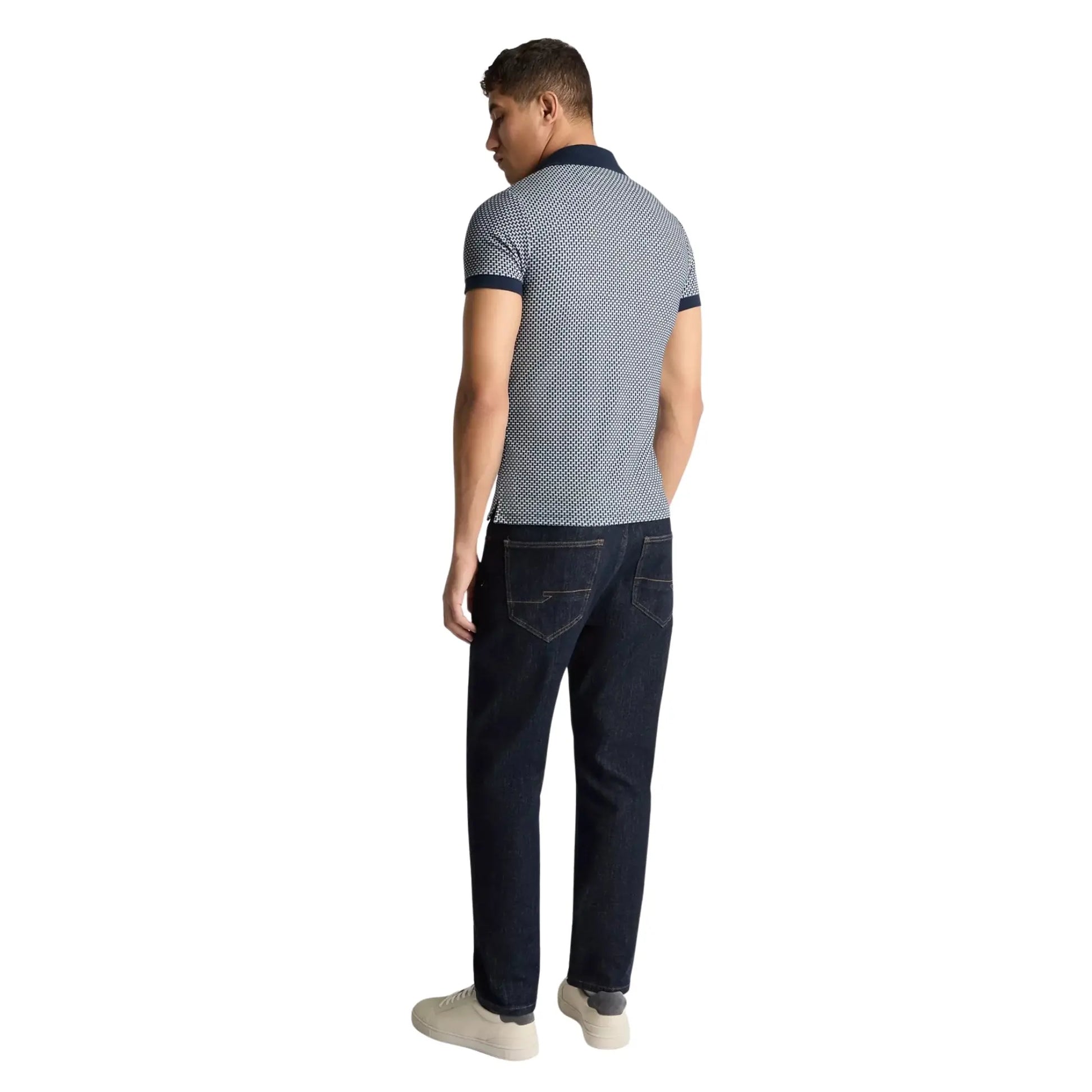 Buy Remus Uomo Geometric Pattern Knitted Polo - Navy | Short-Sleeved Polo Shirtss at Woven Durham