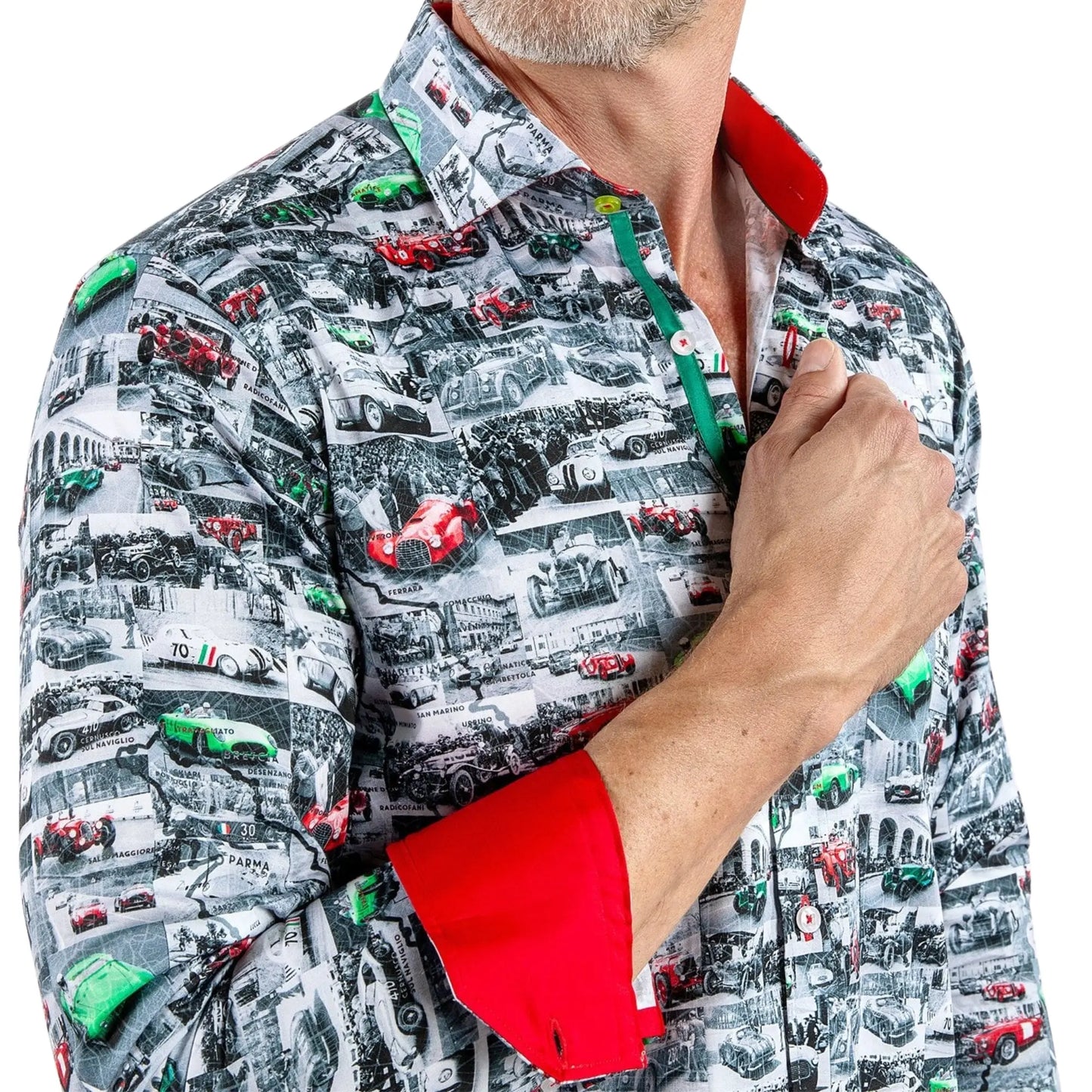 Buy Claudio Lugli Racing Print Shirt - Grey | Long-Sleeved Shirtss at Woven Durham