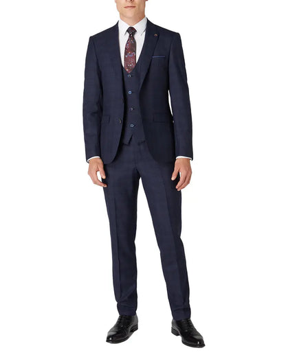 Remus Uomo Micro Check Peak Lapel Suit Jacket - Navy / Brown From Woven Durham