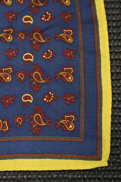 Navy With Gold & Burgundy Paisley Pattern Silk Pocket Square Knightsbridge Neckwear