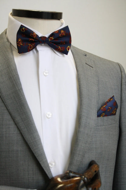 Navy With Gold & Burgundy Paisley Pattern Silk Pocket Square Knightsbridge Neckwear