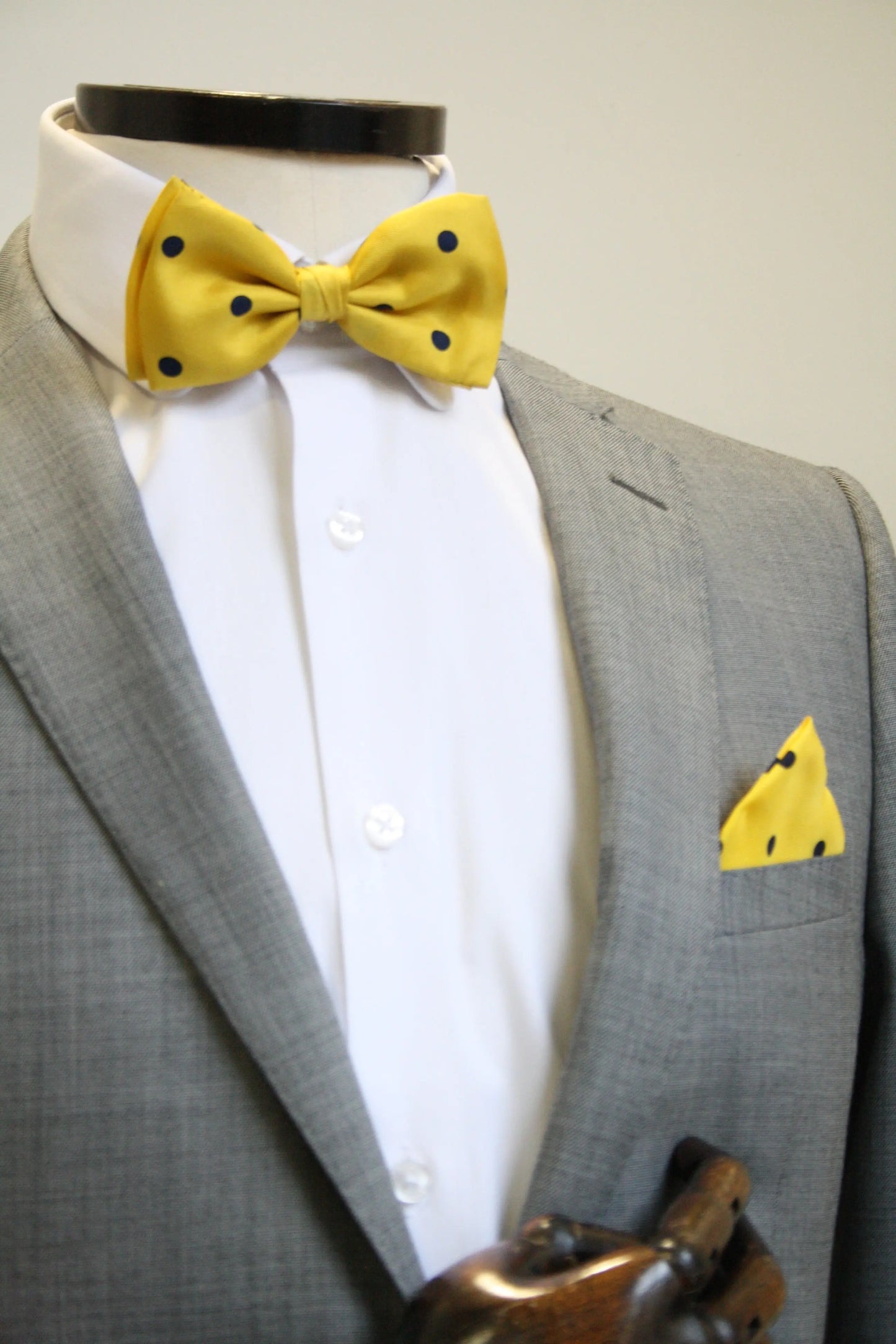Yellow With Navy Polka Dot Silk Pre-Tied Silk Bow Tie Knightsbridge Neckwear